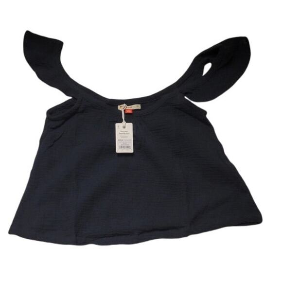 NWT Marine Layer Jude Flutter Sleeve Tank Top Black 100% Cotton Gauzy Flirty- XS - Picture 1 of 5